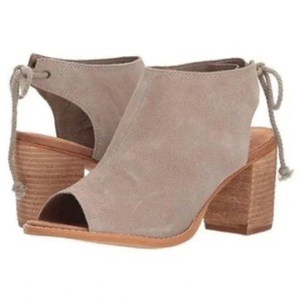 TOMS Tan Elba Desert Taupe Suede Peep Toe Ankle Booties Women's 9